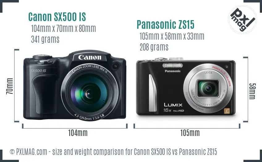 Canon SX500 IS vs Panasonic ZS15 size comparison