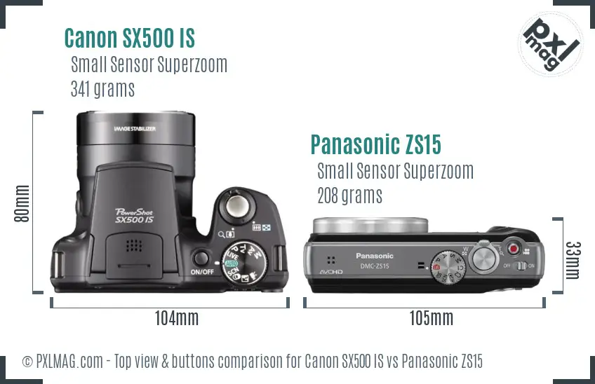 Canon SX500 IS vs Panasonic ZS15 top view buttons comparison