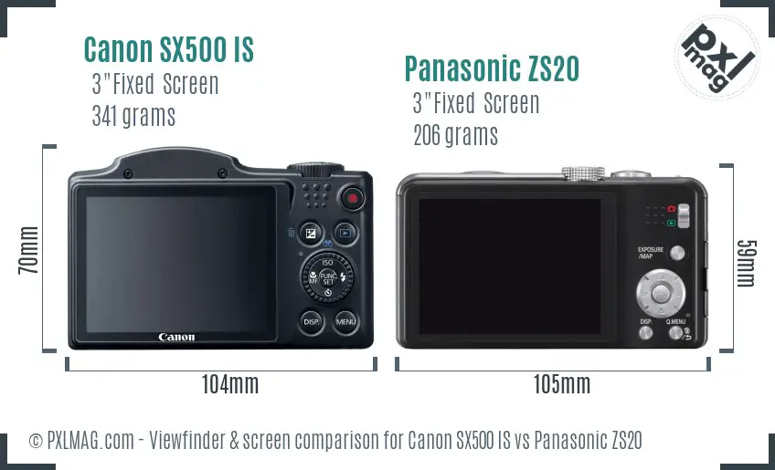 Canon SX500 IS vs Panasonic ZS20 Screen and Viewfinder comparison