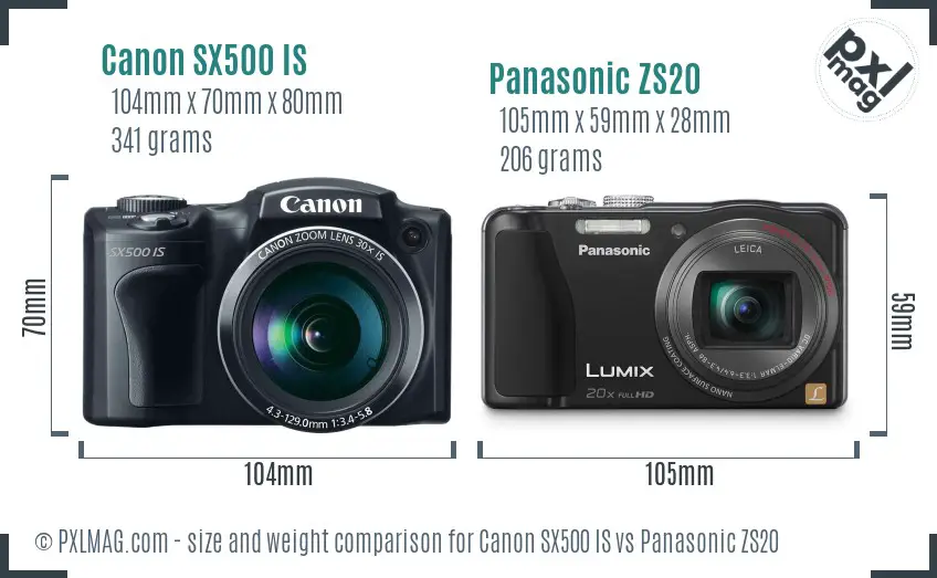 Canon SX500 IS vs Panasonic ZS20 size comparison