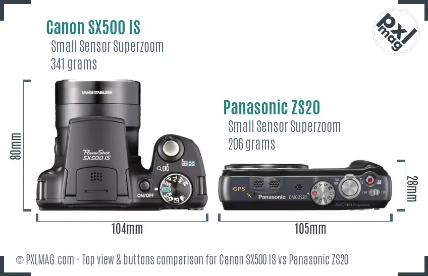 Canon SX500 IS vs Panasonic ZS20 top view buttons comparison