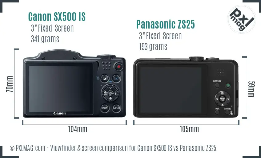 Canon SX500 IS vs Panasonic ZS25 Screen and Viewfinder comparison