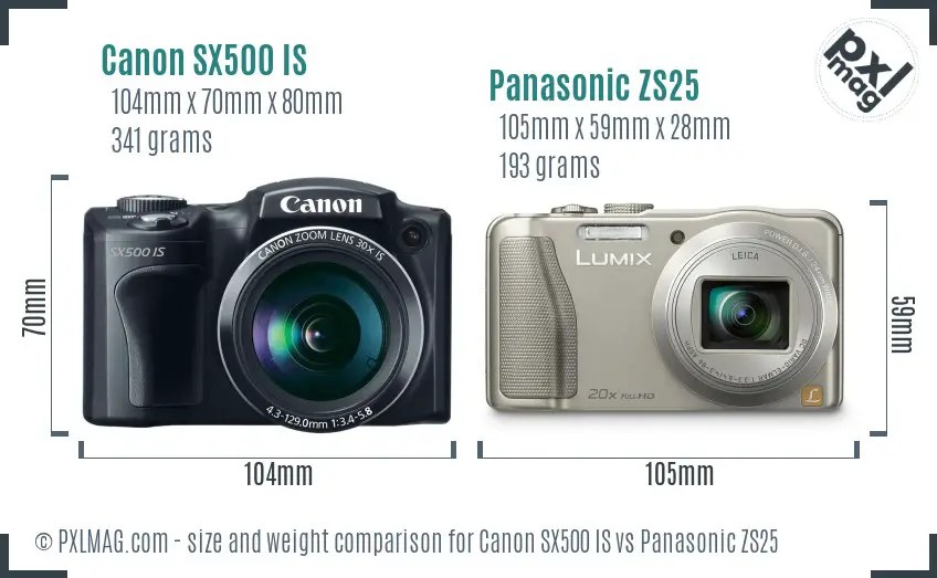 Canon SX500 IS vs Panasonic ZS25 size comparison Canon SX500 IS vs Panasonic ZS25 size comparison
