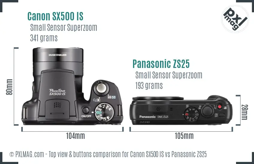 Canon SX500 IS vs Panasonic ZS25 top view buttons comparison