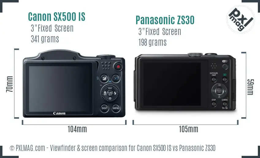 Canon SX500 IS vs Panasonic ZS30 Screen and Viewfinder comparison