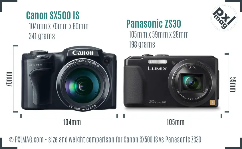 Canon SX500 IS vs Panasonic ZS30 size comparison