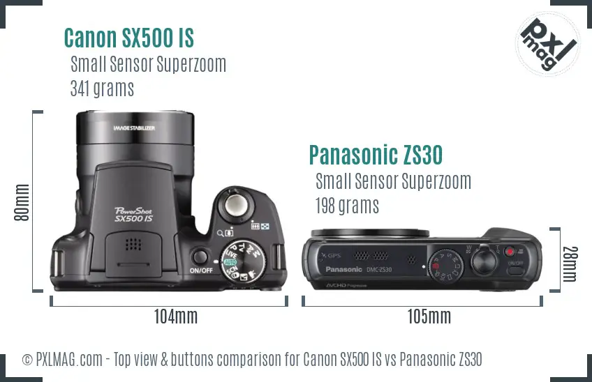 Canon SX500 IS vs Panasonic ZS30 top view buttons comparison