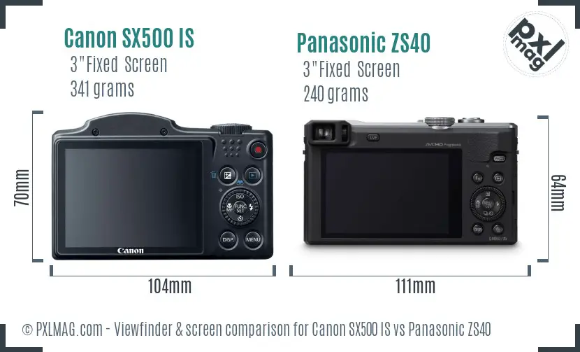 Canon SX500 IS vs Panasonic ZS40 Screen and Viewfinder comparison