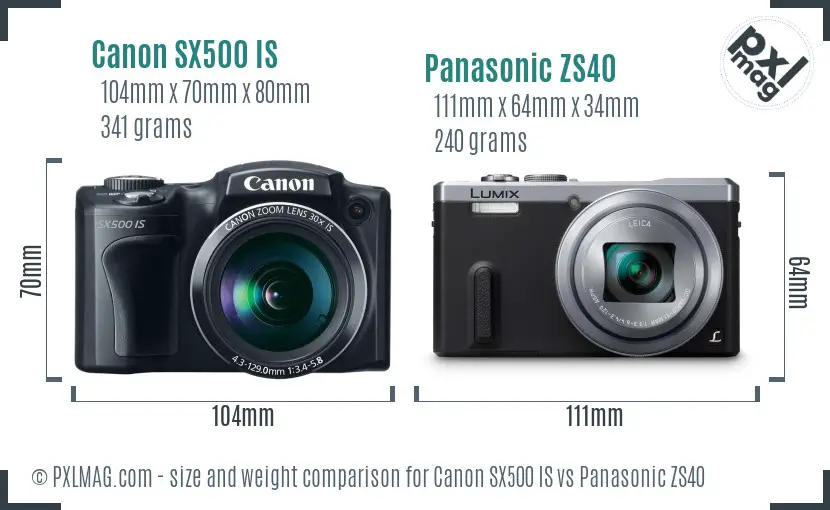 Canon SX500 IS vs Panasonic ZS40 size comparison