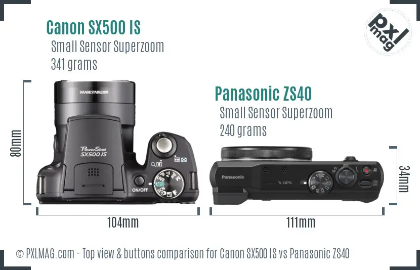 Canon SX500 IS vs Panasonic ZS40 top view buttons comparison