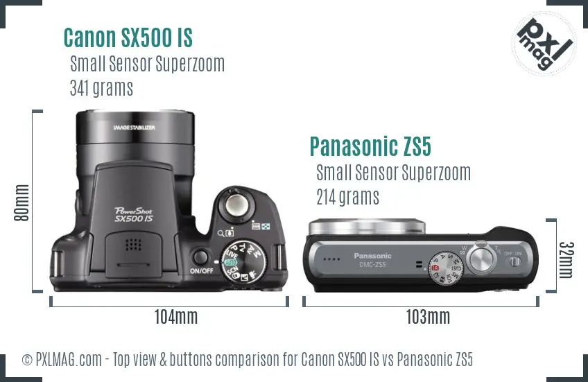 Canon SX500 IS vs Panasonic ZS5 top view buttons comparison Canon SX500 IS vs Panasonic ZS5 top view buttons comparison