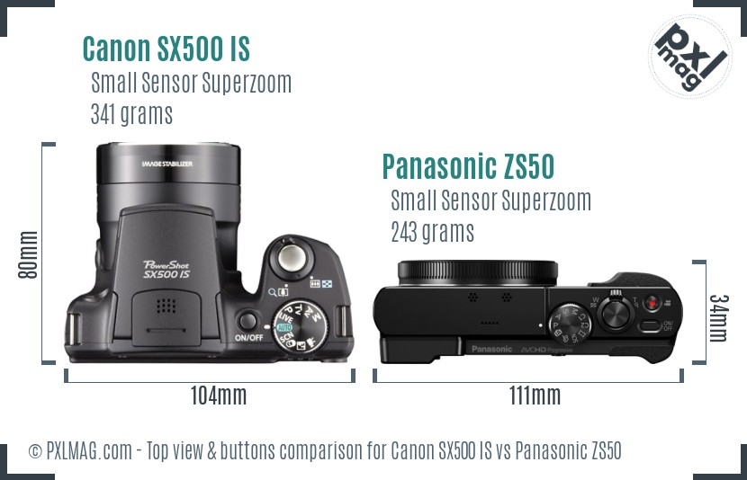 Canon SX500 IS vs Panasonic ZS50 top view buttons comparison