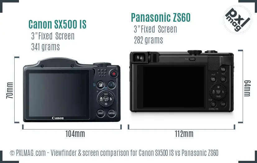 Canon SX500 IS vs Panasonic ZS60 Screen and Viewfinder comparison