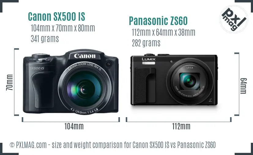 Canon SX500 IS vs Panasonic ZS60 size comparison
