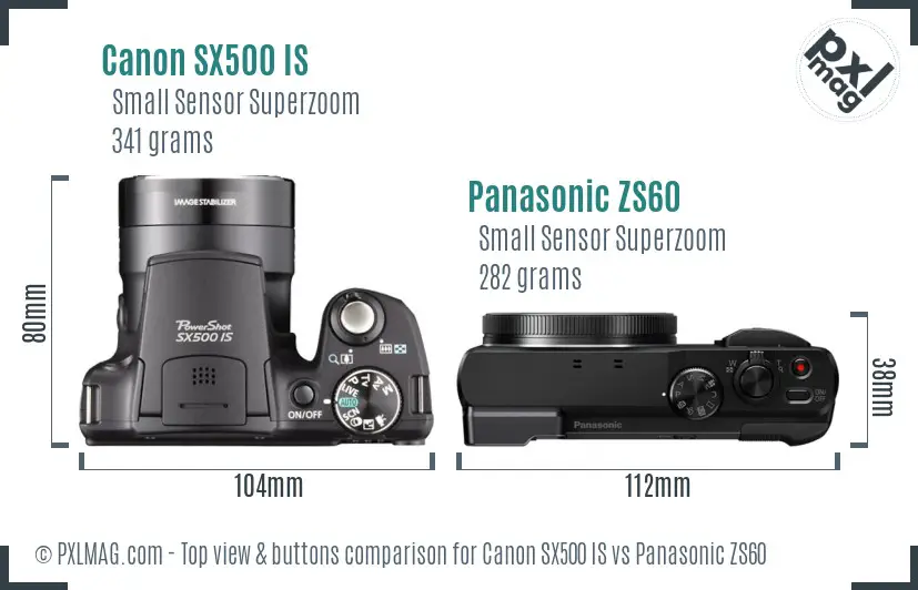 Canon SX500 IS vs Panasonic ZS60 top view buttons comparison