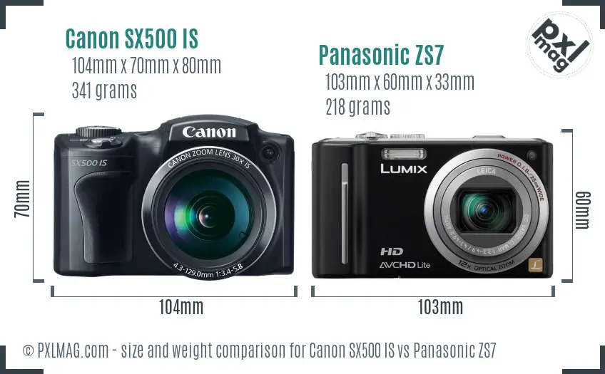 Size comparison of Canon SX500 IS and Panasonic ZS7