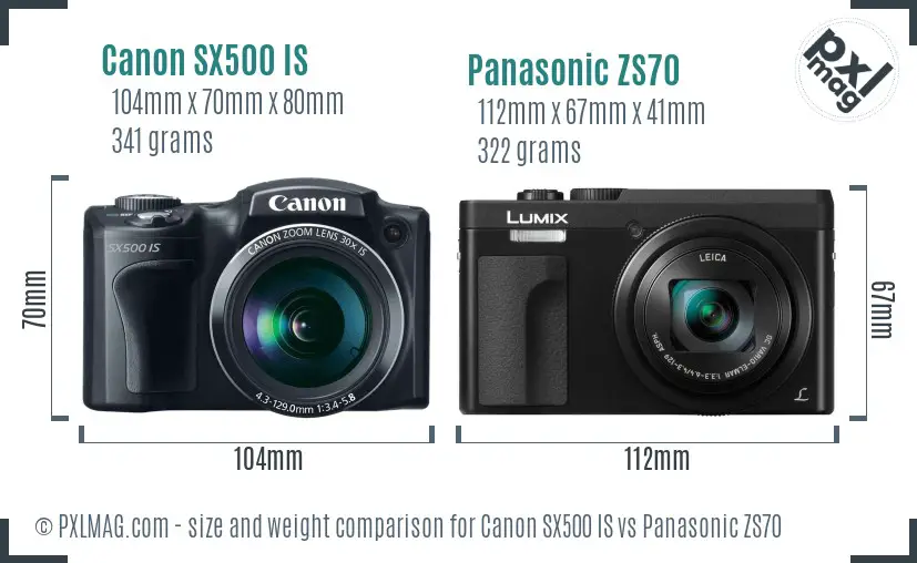 Canon SX500 IS vs Panasonic ZS70 size comparison