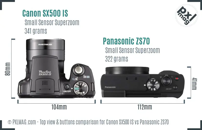 Canon SX500 IS vs Panasonic ZS70 top view buttons comparison