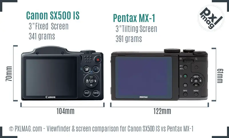 Canon SX500 IS vs Pentax MX-1 Screen and Viewfinder comparison