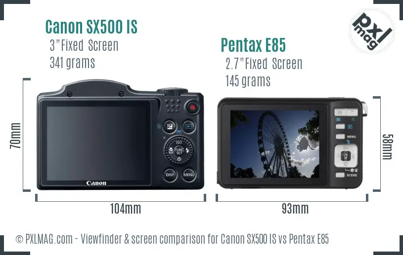 Canon SX500 IS vs Pentax E85 Screen and Viewfinder comparison