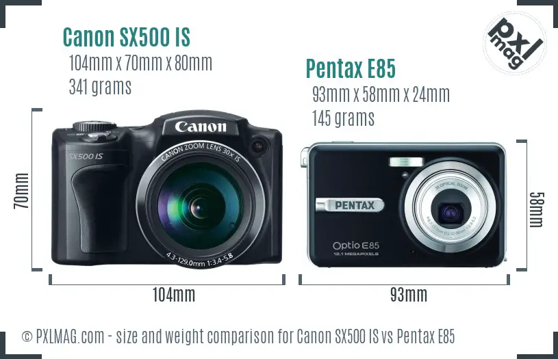 Canon SX500 IS vs Pentax E85 size comparison