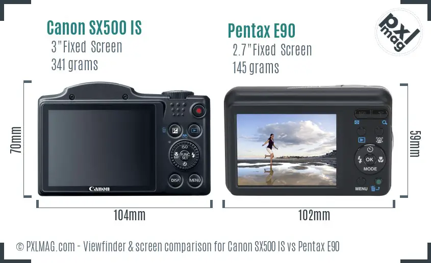 Canon SX500 IS vs Pentax E90 Screen and Viewfinder comparison