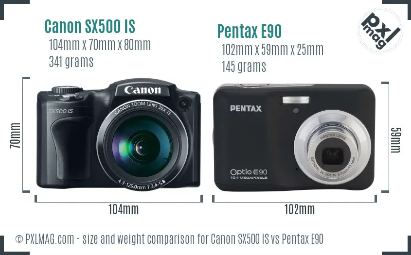 Canon SX500 IS vs Pentax E90 size comparison