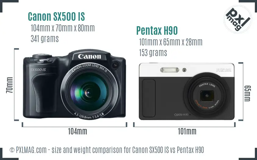 Canon SX500 IS vs Pentax H90 size comparison Canon SX500 IS vs Pentax H90 size comparison