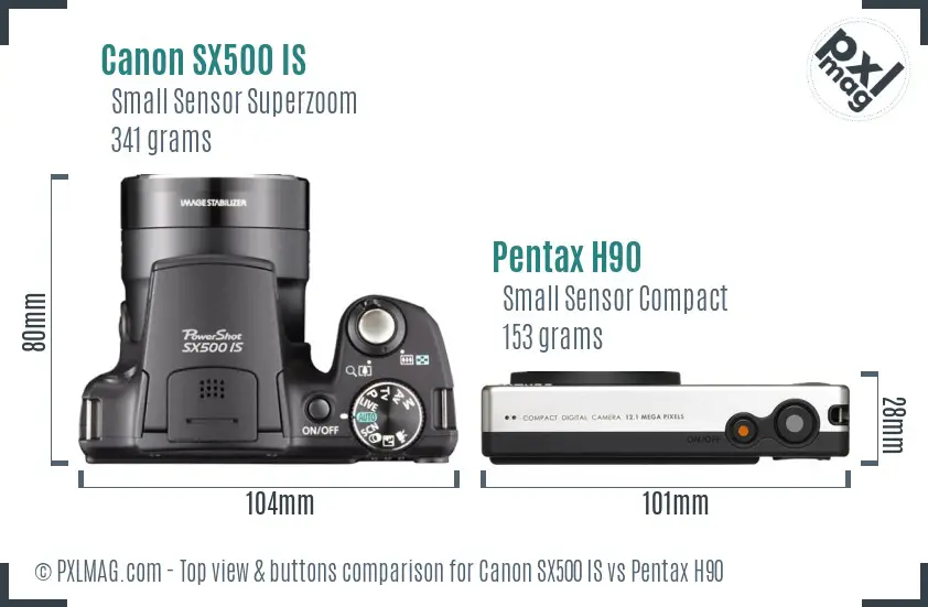 Canon SX500 IS vs Pentax H90 top view buttons comparison