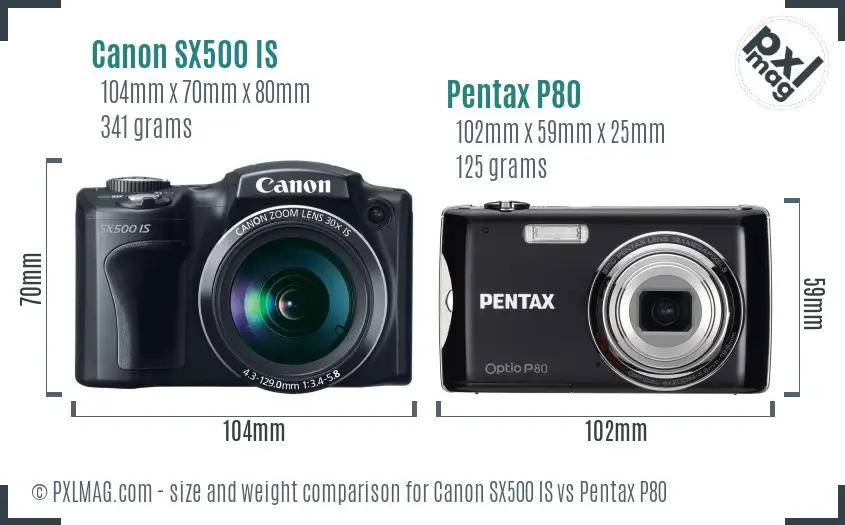 Canon SX500 IS vs Pentax P80 size comparison