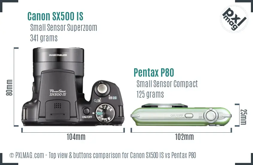 Canon SX500 IS vs Pentax P80 top view buttons comparison