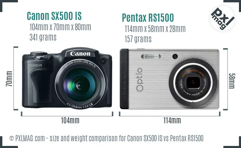 Canon SX500 IS vs Pentax RS1500 size comparison