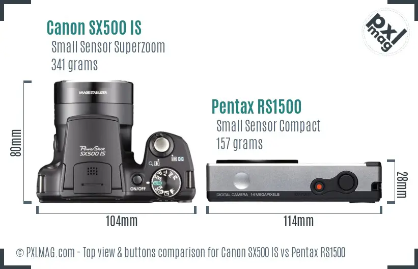 Canon SX500 IS vs Pentax RS1500 top view buttons comparison