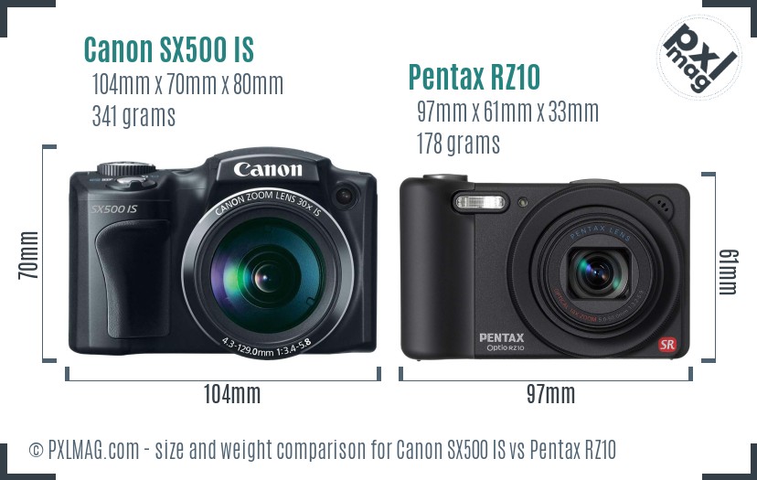 Canon SX500 IS vs Pentax RZ10 size comparison