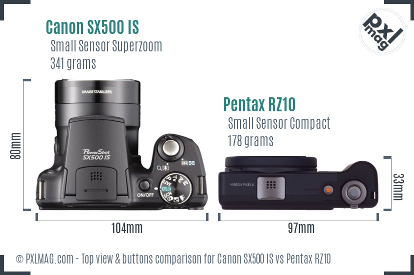 Canon SX500 IS vs Pentax RZ10 top view buttons comparison
