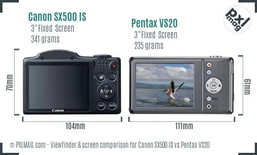 Canon SX500 IS vs Pentax VS20 Screen and Viewfinder comparison