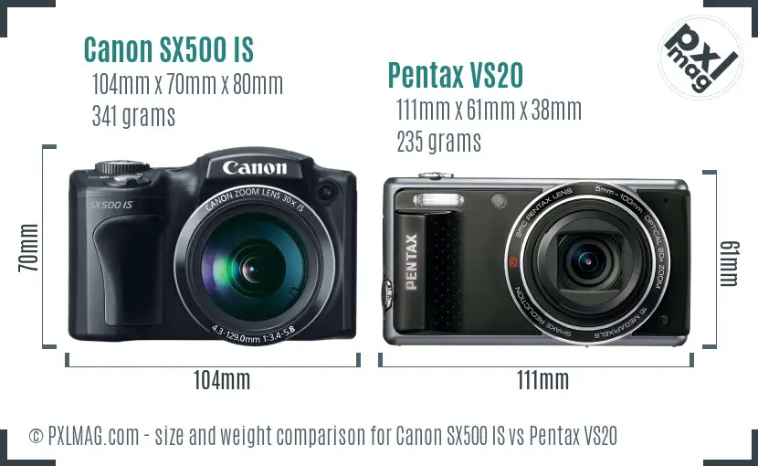 Canon SX500 IS vs Pentax VS20 size comparison