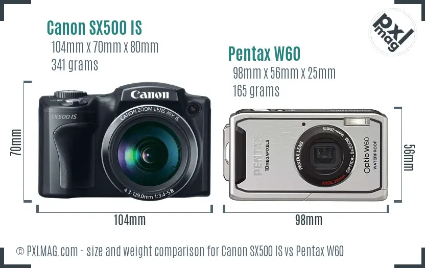 Canon SX500 IS vs Pentax W60 size comparison