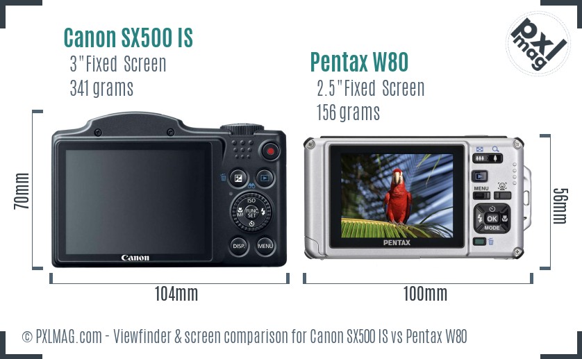 Canon SX500 IS vs Pentax W80 Screen and Viewfinder comparison