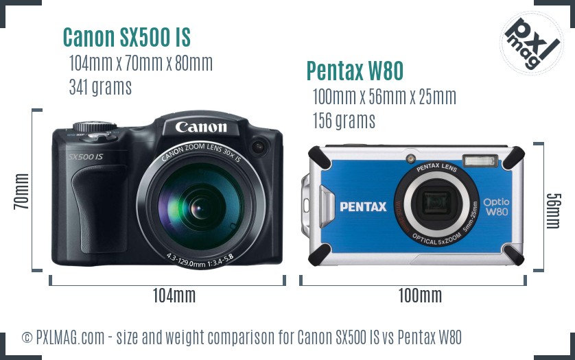 Canon SX500 IS vs Pentax W80 size comparison