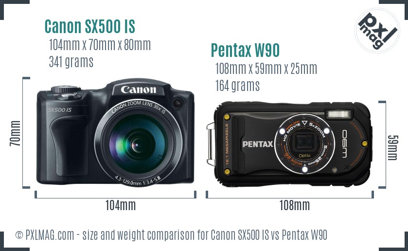Canon SX500 IS vs Pentax W90 size comparison