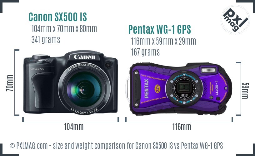 Canon SX500 IS vs Pentax WG-1 GPS size comparison