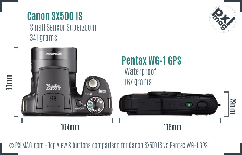 Canon SX500 IS vs Pentax WG-1 GPS top view buttons comparison