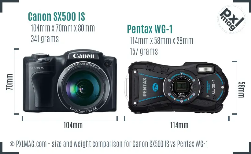 Canon SX500 IS vs Pentax WG-1 size comparison