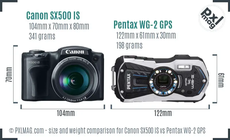 Canon SX500 IS vs Pentax WG-2 GPS size comparison
