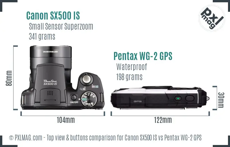 Canon SX500 IS vs Pentax WG-2 GPS top view buttons comparison