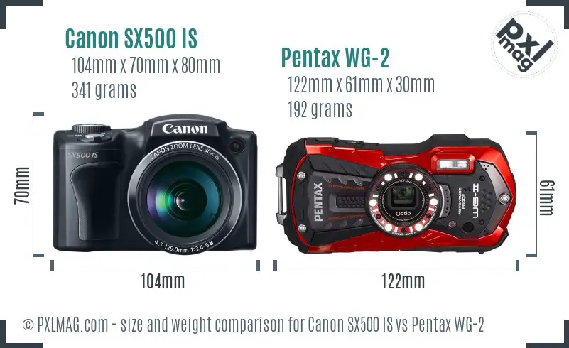 Canon SX500 IS vs Pentax WG-2 size comparison