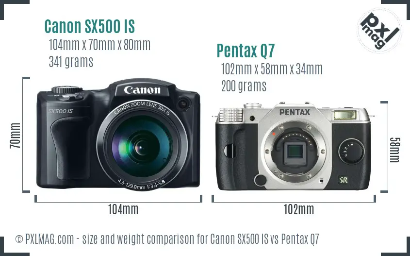 Canon SX500 IS vs Pentax Q7 size comparison