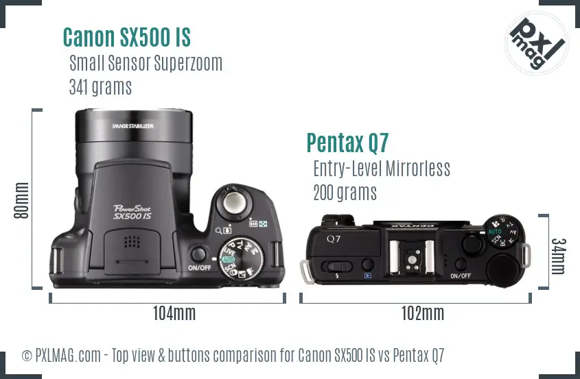 Canon SX500 IS vs Pentax Q7 top view buttons comparison