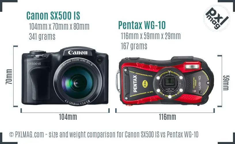Canon SX500 IS vs Pentax WG-10 size comparison